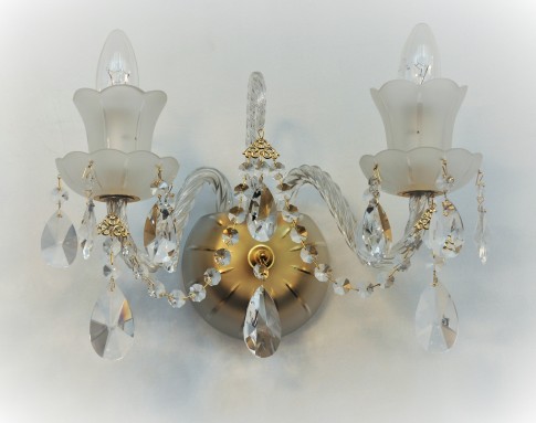 2 Arms Crystal wall light made of sand blasted glass & cut crystal almonds