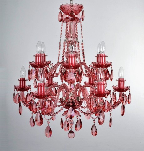 Larger pink crystal chandelier with 12 bulbs