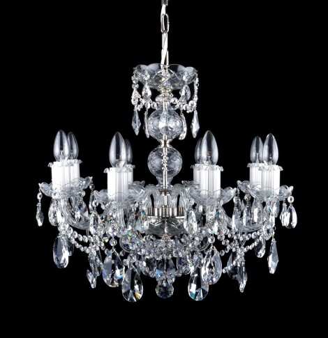 8 Arms Silver Crystal chandelier with twisted glass arms & Cut almonds