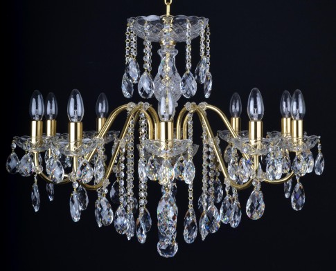 10 Arms gold brass crystal chandelier with cut crystal almonds