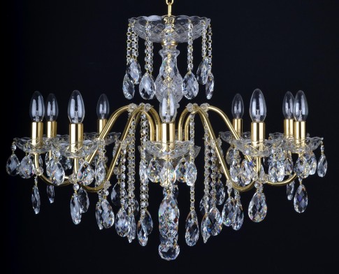 10 Arms gold brass crystal chandelier with cut crystal almonds