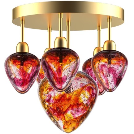 Red chandelier with six hearts and gold metal