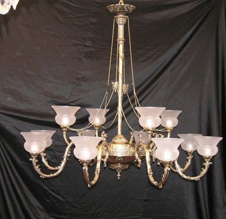 The design cast brass chandelier with sand-blasted vases