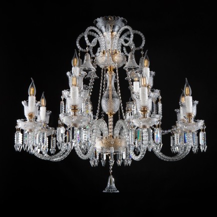 12-arm gold crystal chandelier with diamond hand cut
