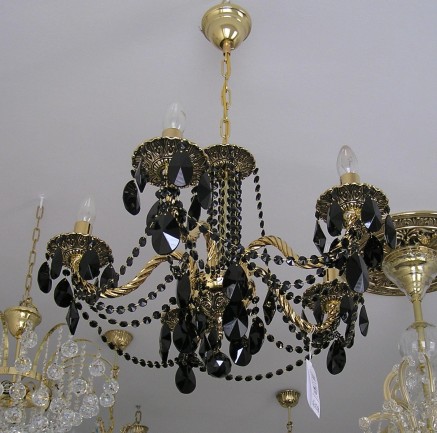 The 5 Arms Gold & Black cast brass chandelier - Highlighted relief & Black almonds