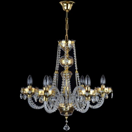 6-arm GOLD crystal chandelier with glass flowers