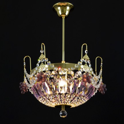 Purple basket crystal chandelier lit