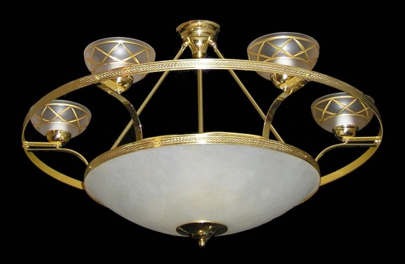 The glass basket chandelier with imitation alabaster