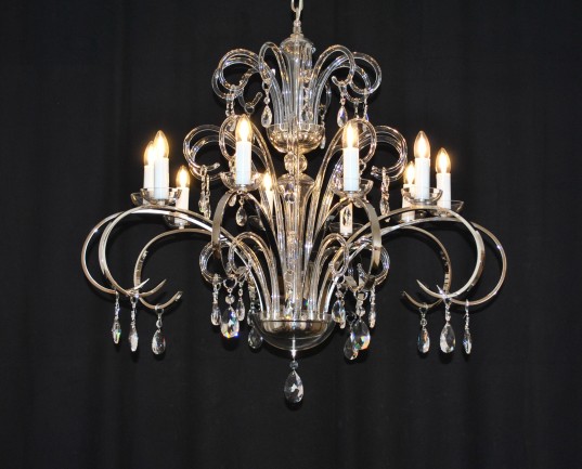 The 12 arms silver modern crystal chandelier - smooth blown glass