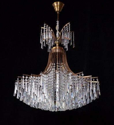 The design chandelier with cut crystal hooves - brown stained brass ANTIK