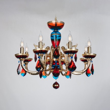8-arm cats brass RED&BLUE crystal chandelier. National colors of Russia