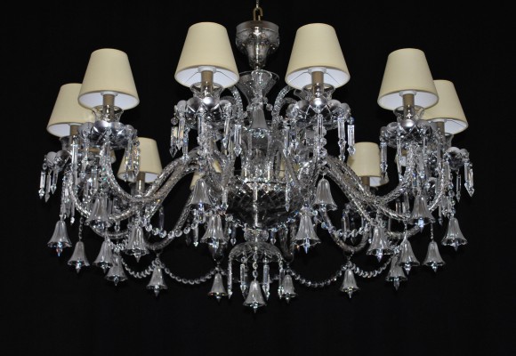 The custom-made 12 arms Silver crystal chandelier - reduced for the low ceiling