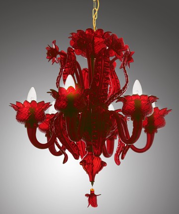 Classic ruby ​​Murano chandelier "Thistle and Poppies"