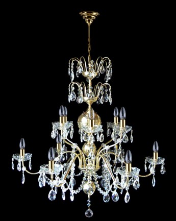 Smaller chandelier made of shaped brass, dia 100 x 102 cm / 12 bulbs, crystal almonds, Code 6430-6+4-S