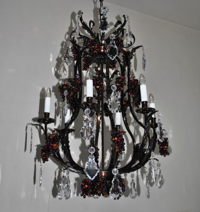 The design crystal chandelier with glass grapes - brown stained brass