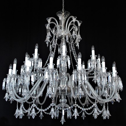 16+9 arm silver crystal chandelier with cut glass bells and crystal prisms