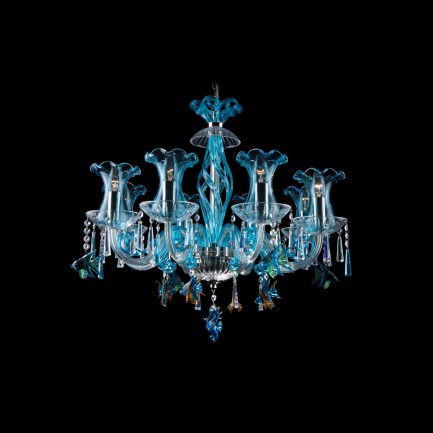 8-arm blue crystal chandelie with glass vases