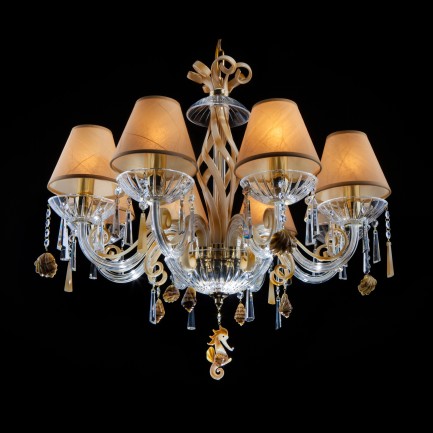 Amber glass chandelier with sea shells