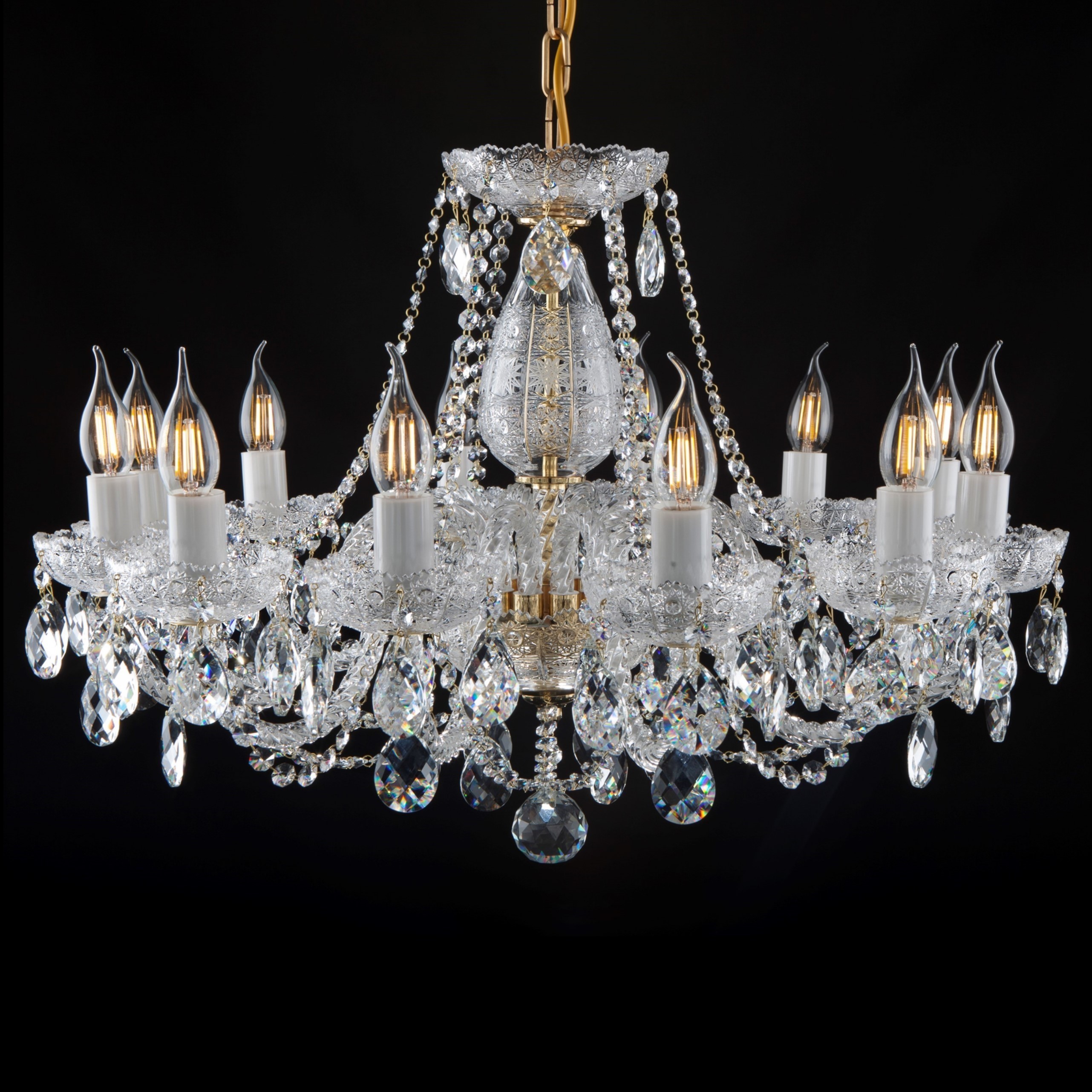 10-arm cast brass crystal chandelier - Gold brass & PK500 hand cut