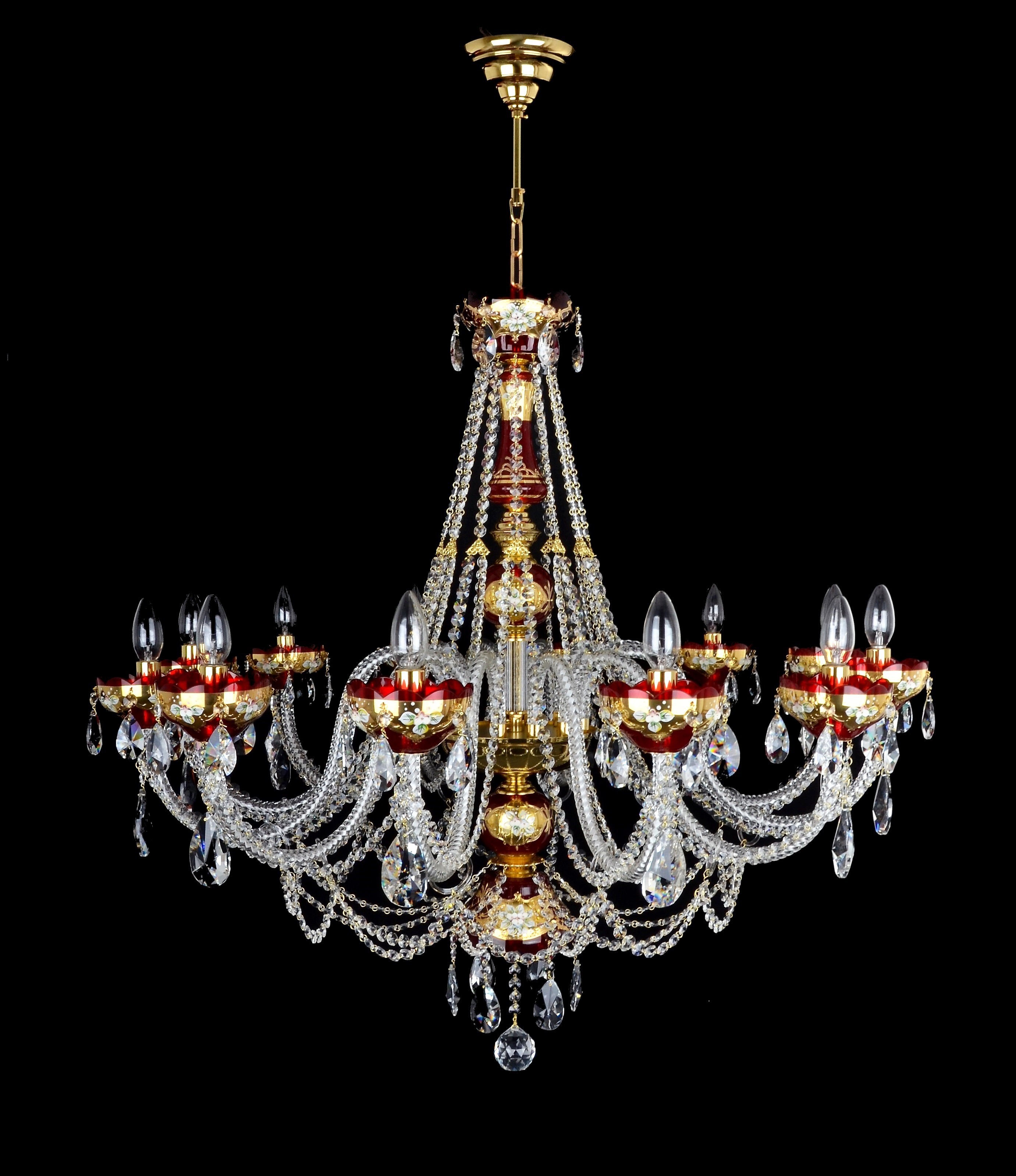 12-arm ruby red bohemian crystal chandelier decorated with high