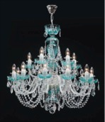 Green crystal chandelier made of glass colored by iron
